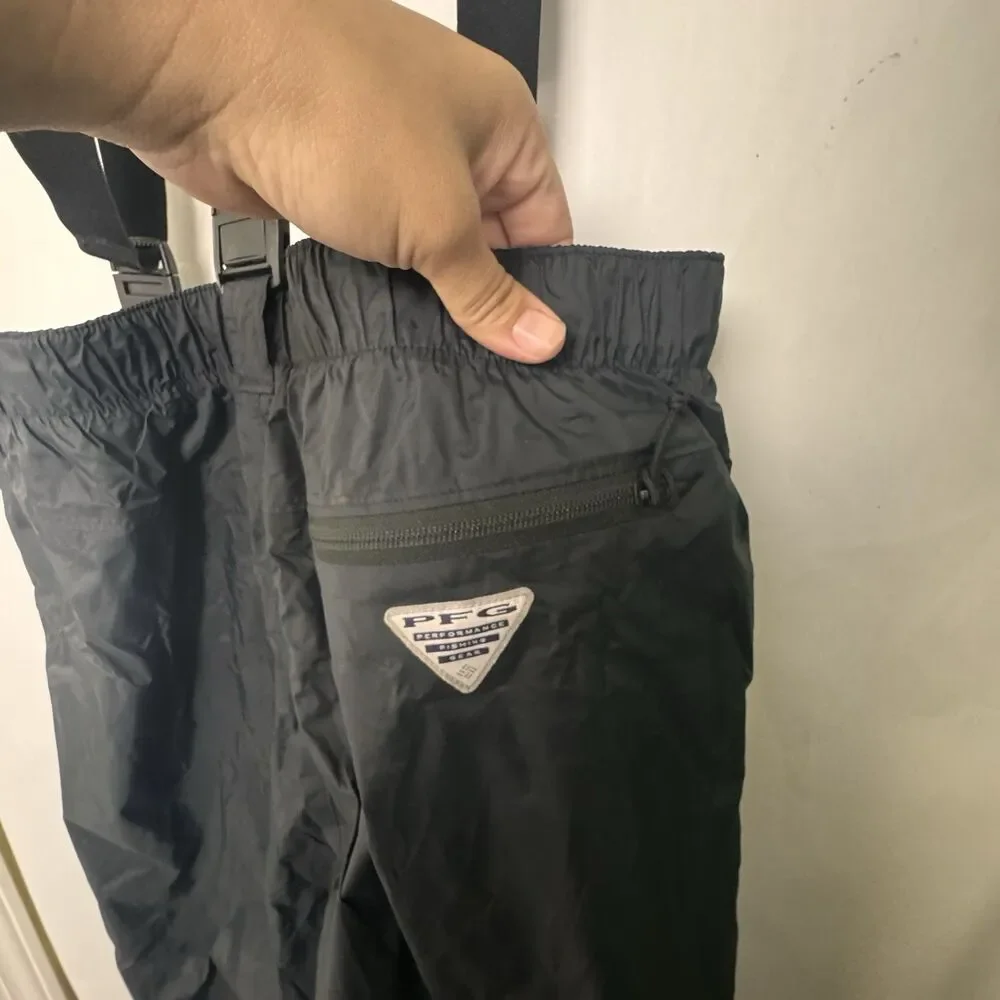 Mens Columbia PFG Black Waterproof Fishing Bibs Pants Adjustable XL 32L